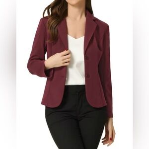NWOT Allegra K Womens Wine Classic Blazer Lapel Collar Long Sleeves Size Medium